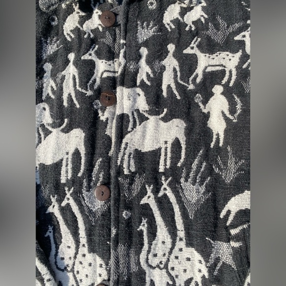 Vintage 90s Y2k Knit Animal Print Tapestry Button Front Lined Jacket Large Nepal - Picture 4 of 4